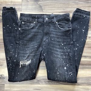 Zara Woman High‑Rise Distressed Skinny Jeans — Bleach Dot Detail - Sz 26